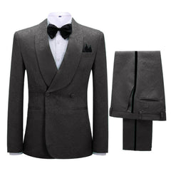 Black Jacquard Double Breasted Shawl Lapel Wedding Suit