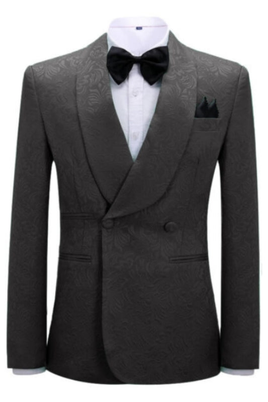 Black Jacquard Double Breasted Shawl Lapel Wedding Suit