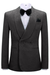 Black Jacquard Double Breasted Shawl Lapel Wedding Suit