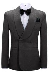 Black Jacquard Double Breasted Shawl Lapel Wedding Suit