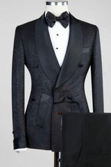 Black Jacquard Double Breasted Shawl Lapel Wedding Suit
