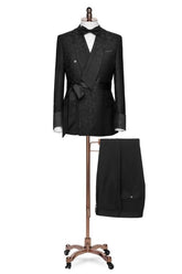 Black Jacquard Shawl Lapel Double Breasted Wedding Suit