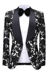 Black Jacquard Two Piece Shawl Lapel Wedding Suit