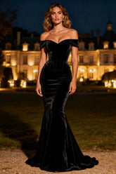 Dressystars Black Mermaid Velvet Off The Shoulder Long Corset Holiday Party Dress