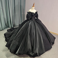 Black Off the Shoulder Quinceanera Dress Long Sleeve Ball Gown Sweet 16 Dress