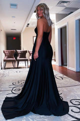 Black One Shoulder Mermaid Prom Dress with Panel Train