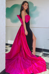 Black Patchwork Strapless Mermaid Long Prom Dress with Back Bowknot