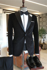 Black Peaked Lapel 2 Piece Corduroy Men's Prom Suit