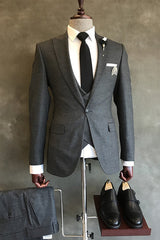 Black Peaked Lapel 3 Piece Formal Business Suit