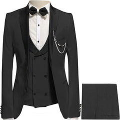 Black Peaked Lapel 3 Piece Prom Suit