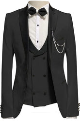 Black Peaked Lapel 3 Piece Prom Suit