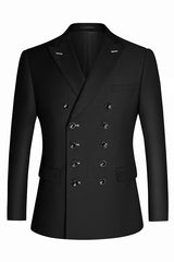 Black Peaked Lapel Double Breasted Business Suit