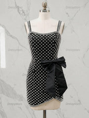 Dressystars Black Pearl Lattice Short Homecoming Dresses with Satin Bow