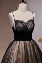 Black Prom Dress A Line Lace Tulle Long Formal Evening Dress