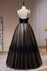 Black Prom Dress A Line Lace Tulle Long Formal Evening Dress