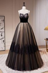 Black Prom Dress A Line Lace Tulle Long Formal Evening Dress