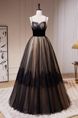 Black Prom Dress A Line Lace Tulle Long Formal Evening Dress