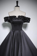 Black Prom Dress A Line Off the Shoulder Satin Long Formal Evening Dress