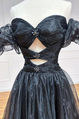 Black Prom Dress A Line Organza Long Formal Evening Dress