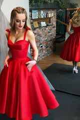 Black Prom Dress A Line Sweetheart Satin Tea Length Party Dress
