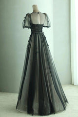Black Prom Dress A Line Tulle Butterfly Long Evening Dress