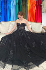 Black Prom Dress A Line Tulle Lace Long Formal Dress Evening Dress