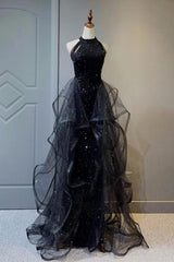 Black Prom Dress A Line Tulle Long Formal Evening Dress