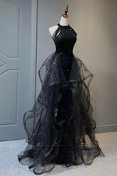 Black Prom Dress A Line Tulle Long Formal Evening Dress