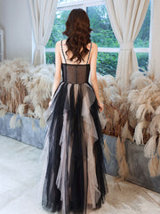 Black Prom Dress A Line Tulle Long Lace Formal Gown Evening Dress