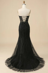 Black Prom Dress Corset Sweetheart Long Lace Mermaid Evening Dress with Slit