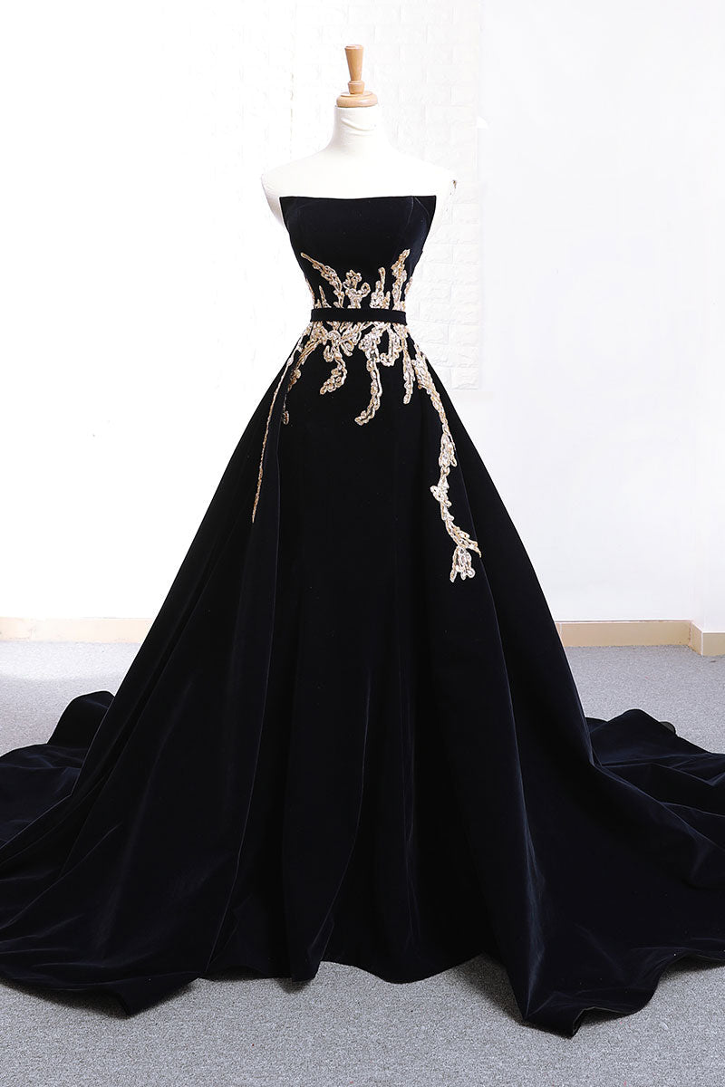 Black Prom Dress Lace Appliques Long Evening Dress