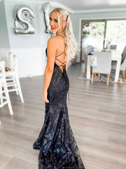 Black Prom Dress Lace Mermaid Long Formal Gown Evening Dress