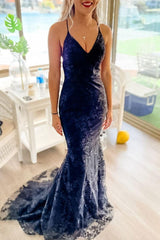 Black Prom Dress Lace Mermaid Long Formal Gown Evening Dress