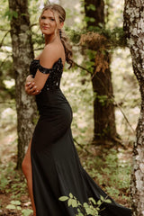 Black Prom Dress Mermaid Corset Long Evening Dress With Appliques
