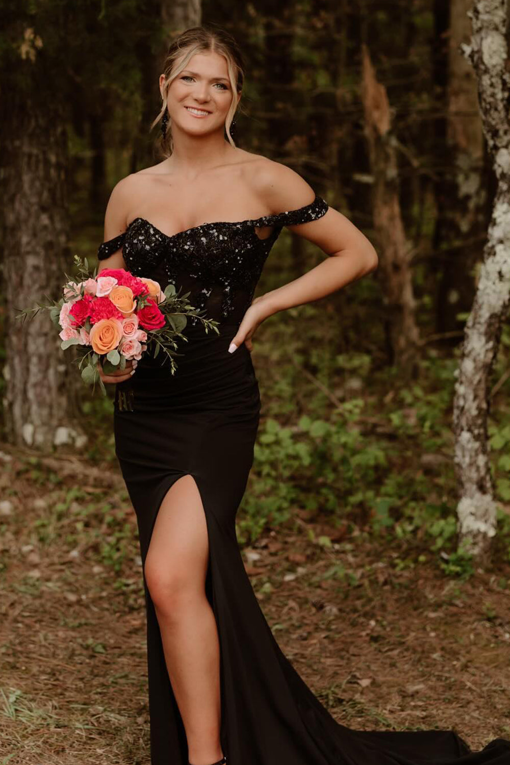 Black Prom Dress Mermaid Corset Long Evening Dress With Appliques