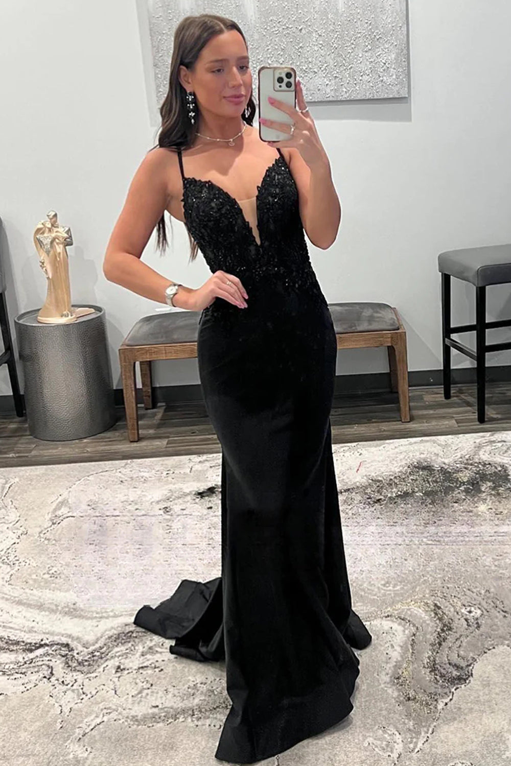 Black Prom Dress Mermaid Long Evening Dress with Sequined