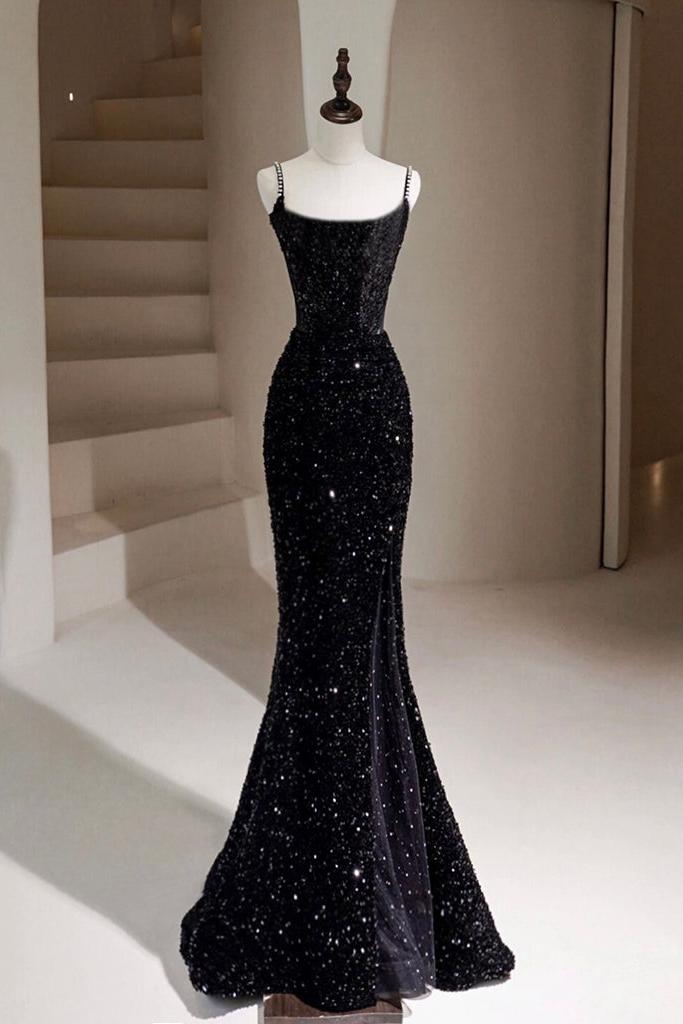 Black Prom Dress Mermaid Sequin Long Formal Gown Evening Dress