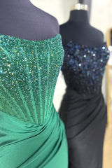 Black Prom Dress Mermaid Strapless Corset Long Evening Dress with Sequined