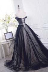 Black Prom Dress Off the Shoulder Tulle Long Evening Dress