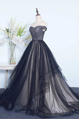 Black Prom Dress Off the Shoulder Tulle Long Evening Dress
