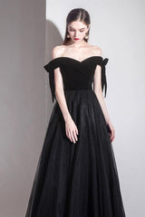 Black Prom Dress Off the Shoulder Tulle Long Evening Dress