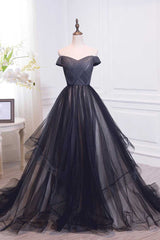 Black Prom Dress Off the Shoulder Tulle Long Evening Dress