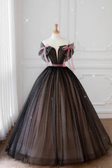 Black Prom Dress Off the Shoulder Tulle Long Formal Dress Evening Dress