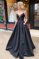 Black Prom Dress Satin Long Evening Gown Evening Dress