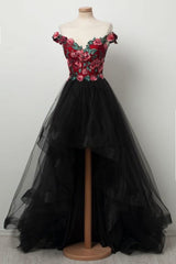 Black Prom Dress Sweetheart High Low Tulle Evening Gown Evening Dress