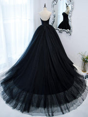 Black Prom Dress Sweetheart Neck Tulle Long Formal Gown Evening Dress