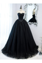 Black Prom Dress Sweetheart Neck Tulle Long Formal Gown Evening Dress