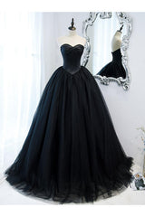 Black Prom Dress Sweetheart Neck Tulle Long Formal Gown Evening Dress