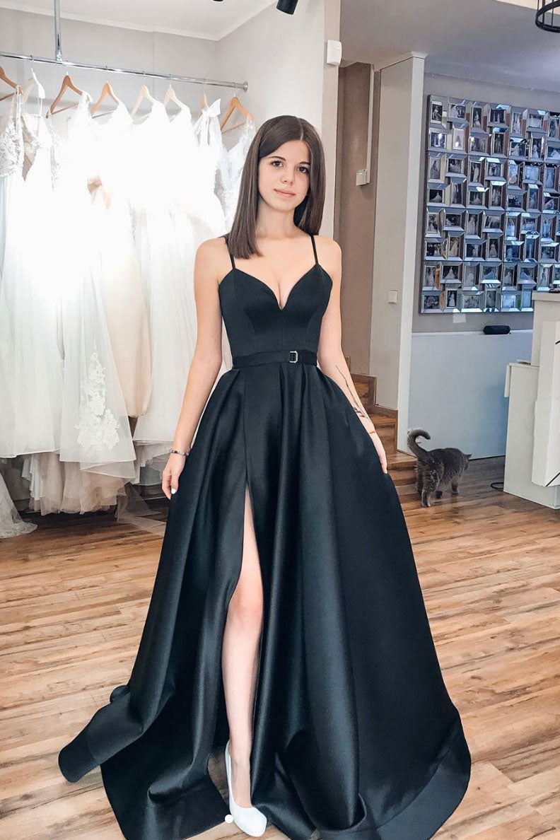 Black Prom Dress Sweetheart Satin Long Formal Gown Evening Dress