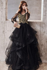 Black Prom Dress Sweetheart Tulle Lace Long Evening Dress